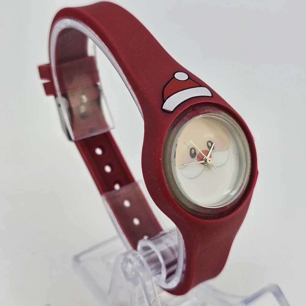30MM Women's Christmas Watch White Dial Red Plastic Bands New‎ Battery